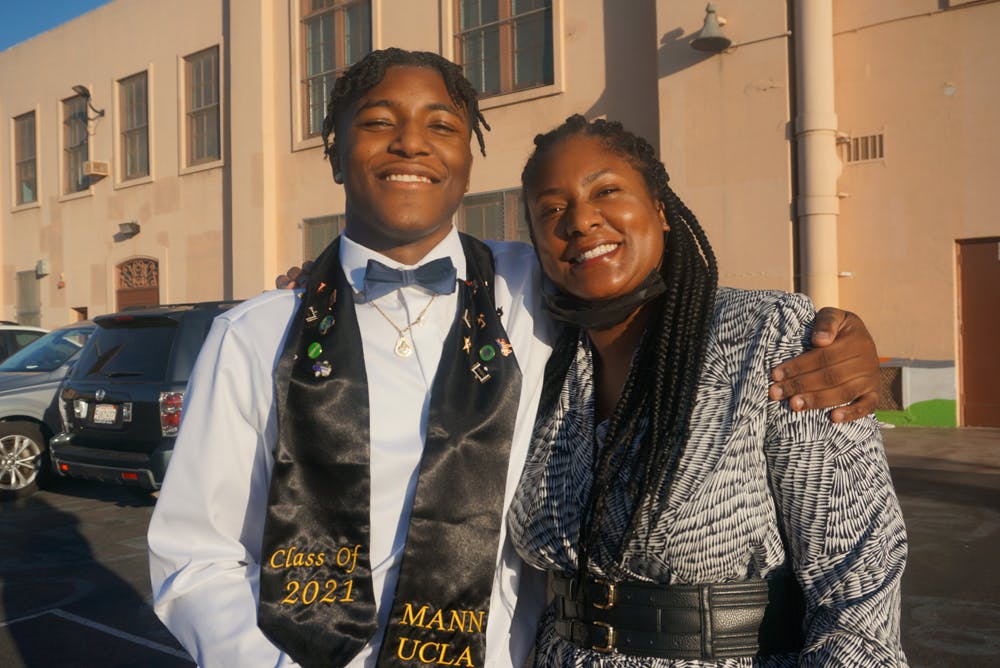 Amari Defrance, CHOICES College Scholarship recipient, will be attending Fresno State. Pictured with Assistant Principal Carla Estes. Photo by Darlene Tieu