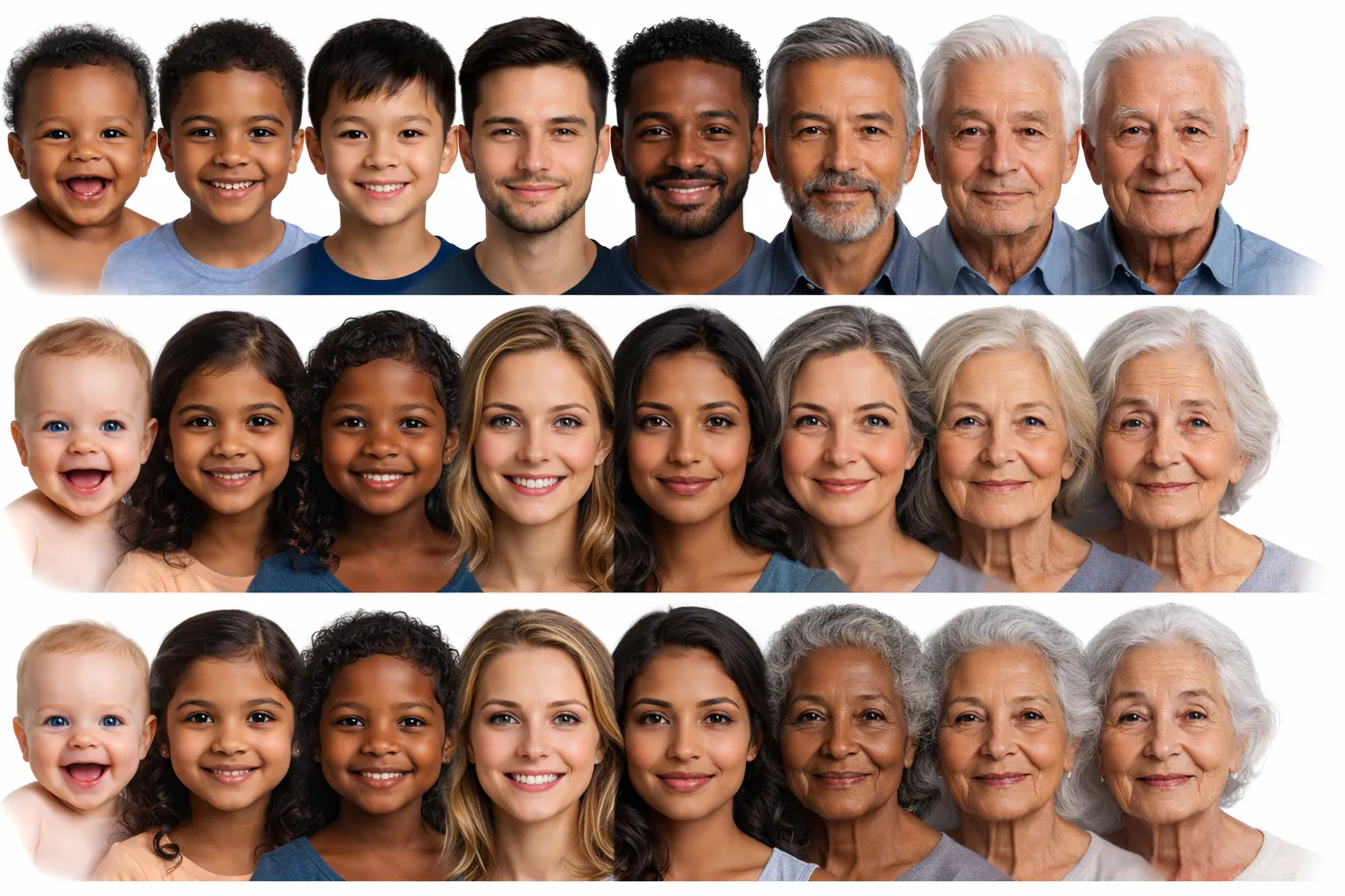 op de afbeelding zie je het gezicht van een grootvader en de gezichten van zijn kinderen en kleinkinderen en je ziet dat er kleur in de familie komt. Zelfde evolutie bij de grootmoeder. Tegelijk kan je aannemen dat je de gezichten van de grootmoeder en grootvader ziet en vaststelt dat ze kleur krijgen bij het verjongen.