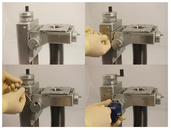 Comparison of manual adjustment steps on a UHV manipulator, highlighting processes that can be simplified through motorised automation.
