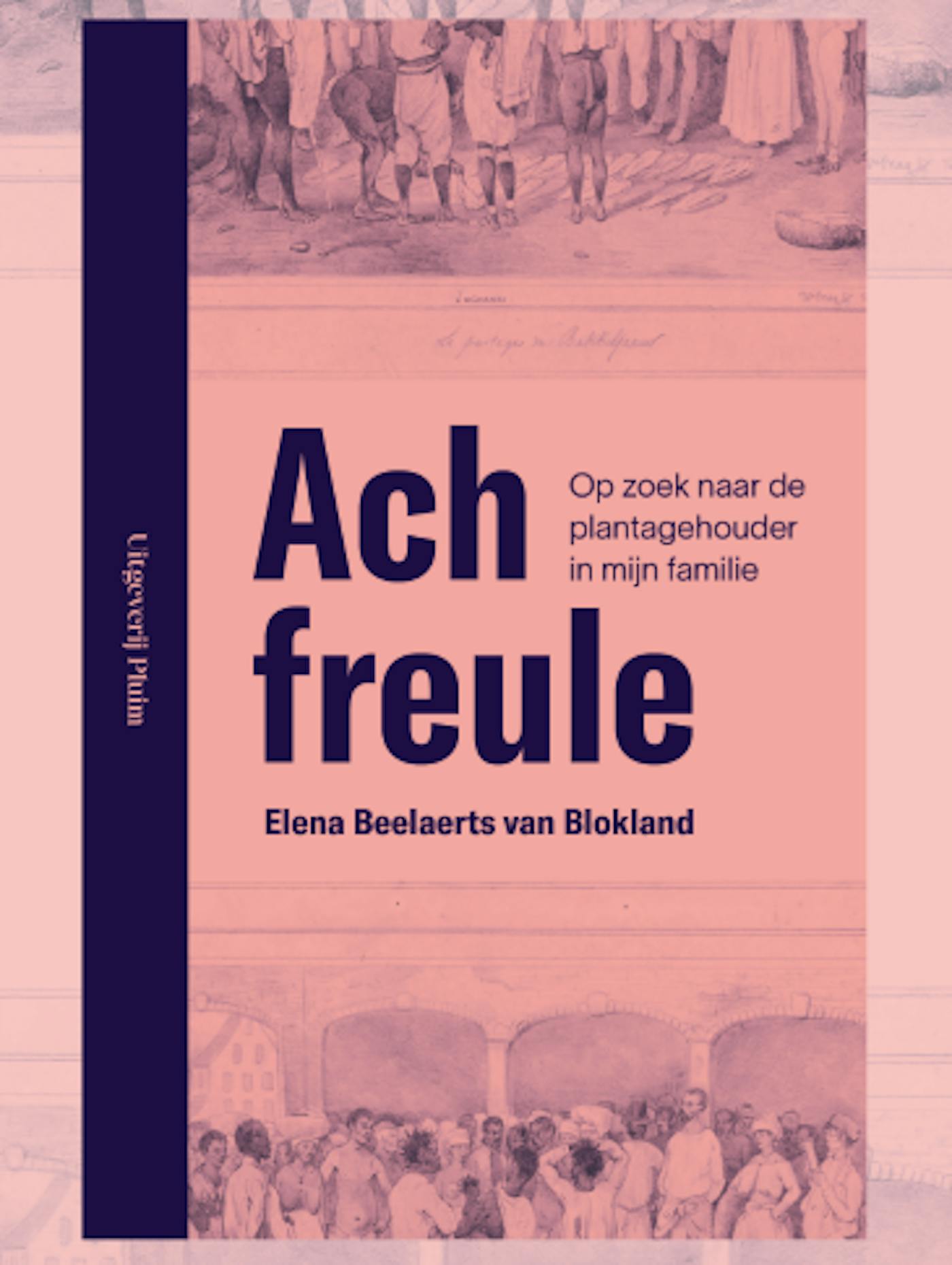 Omslag 'Ach freule' :roze met blauw met afbeelding 