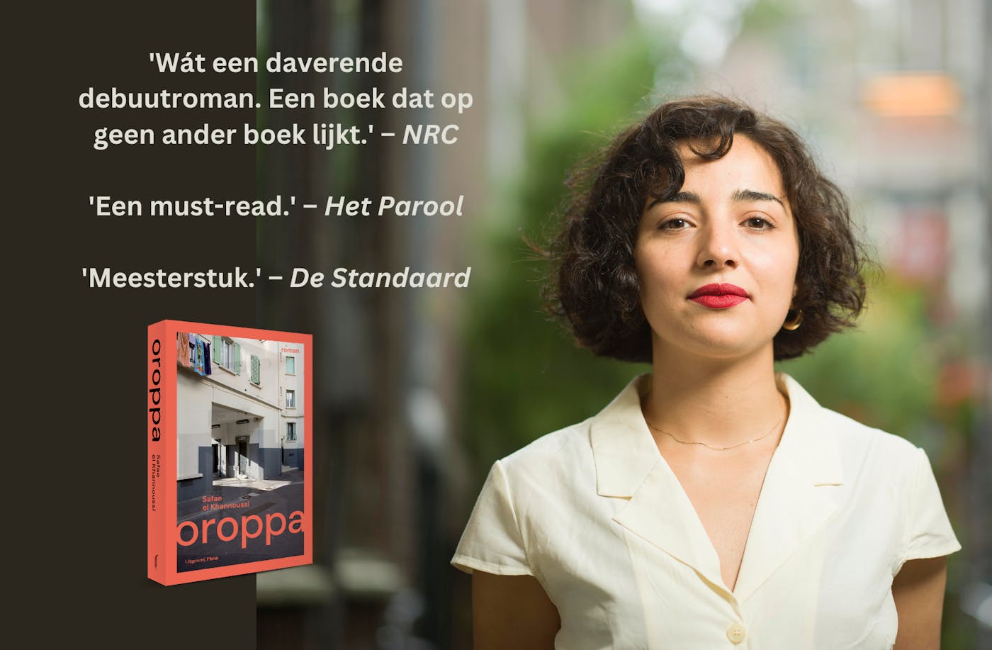 Schrijver Safae met boek Oroppa en quotes over het boek