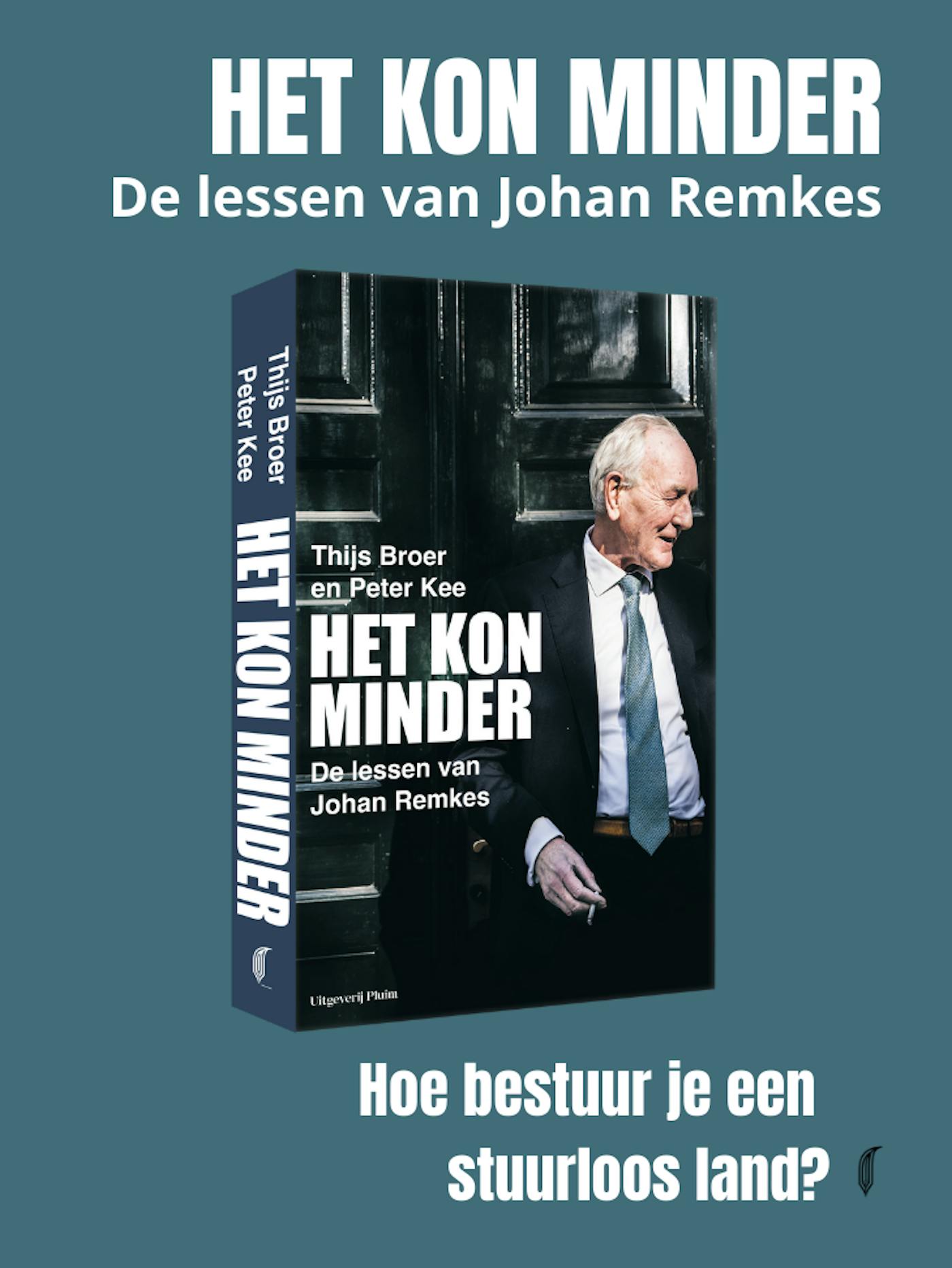 omslag boek met Johan Remkes die tegen een deur staat,