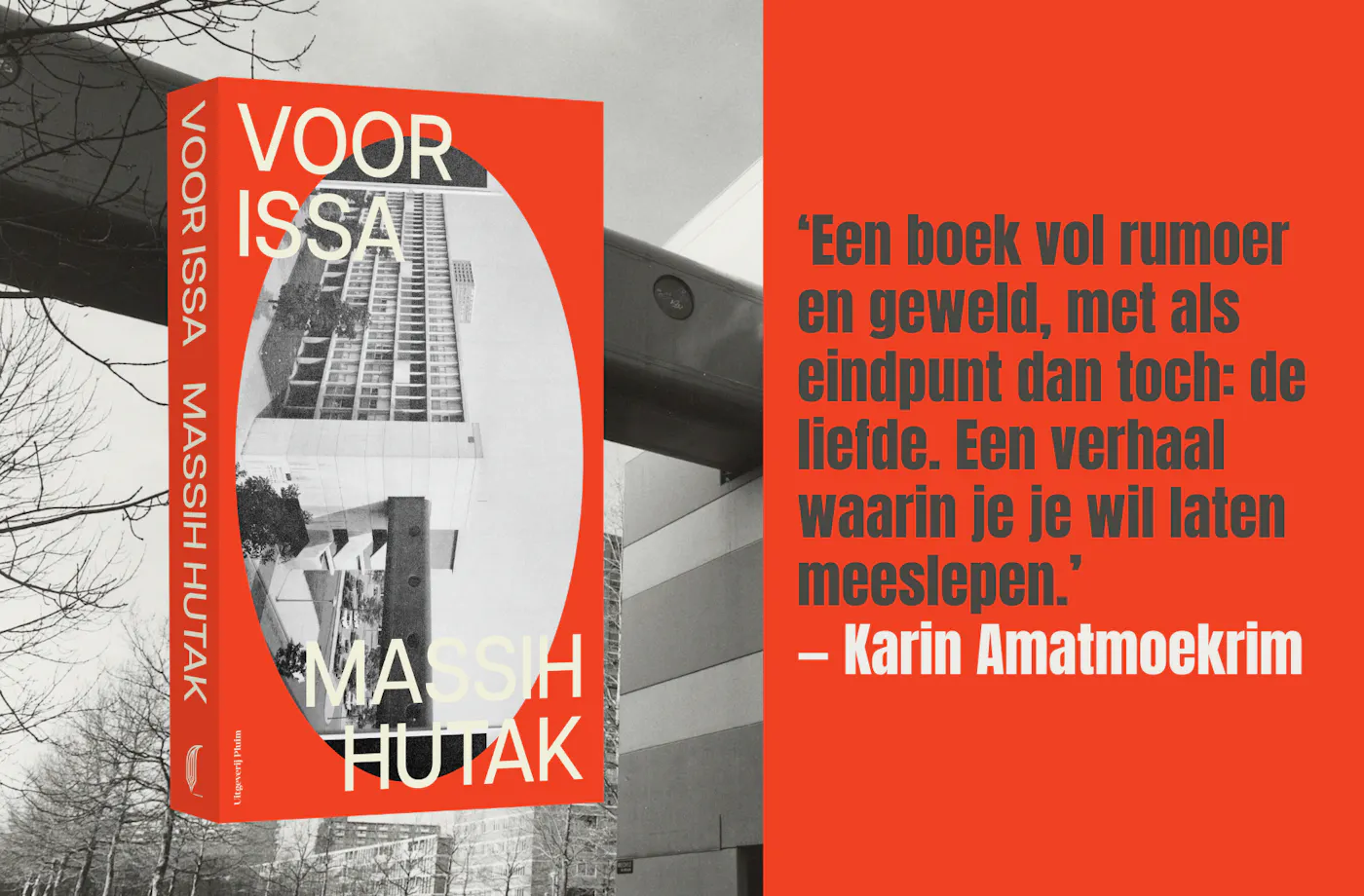 omslag Massih Hutak met een aanbeveling van Karin Amatmoekrim