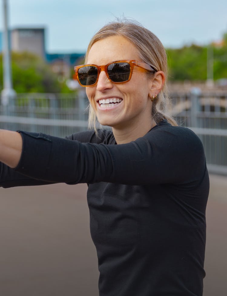 Woman wearing ROKA sunglasses.