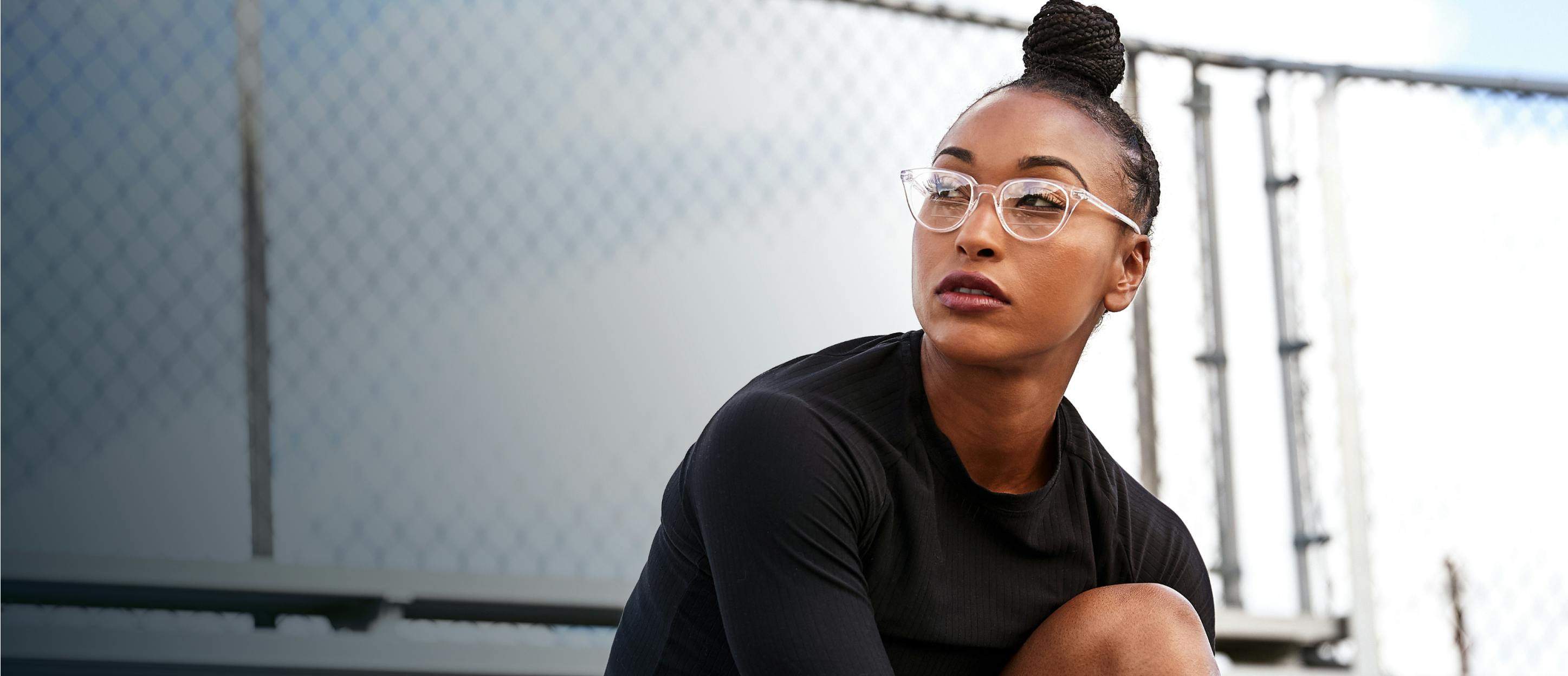 Track athlete wearing ROKA eyeglasses