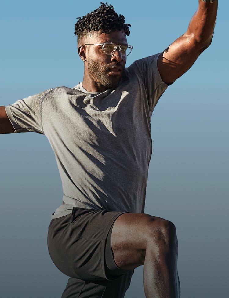 Track athlete wearing ROKA eyeglasses