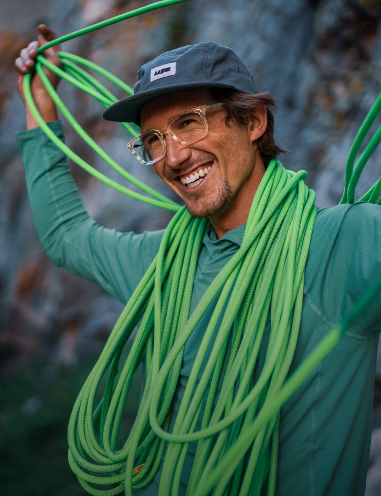 Rock climber wearing ROKA eyeglasses
