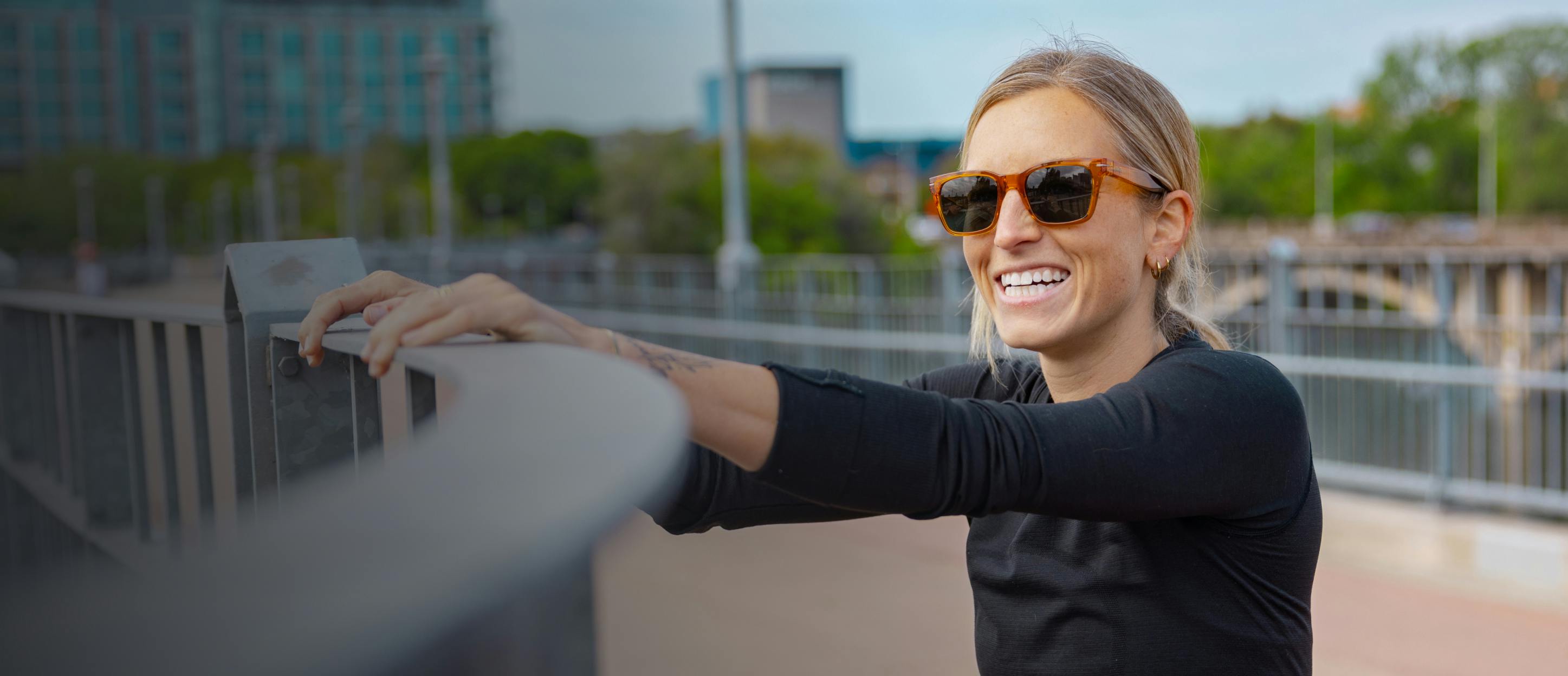 Woman wearing ROKA sunglasses.
