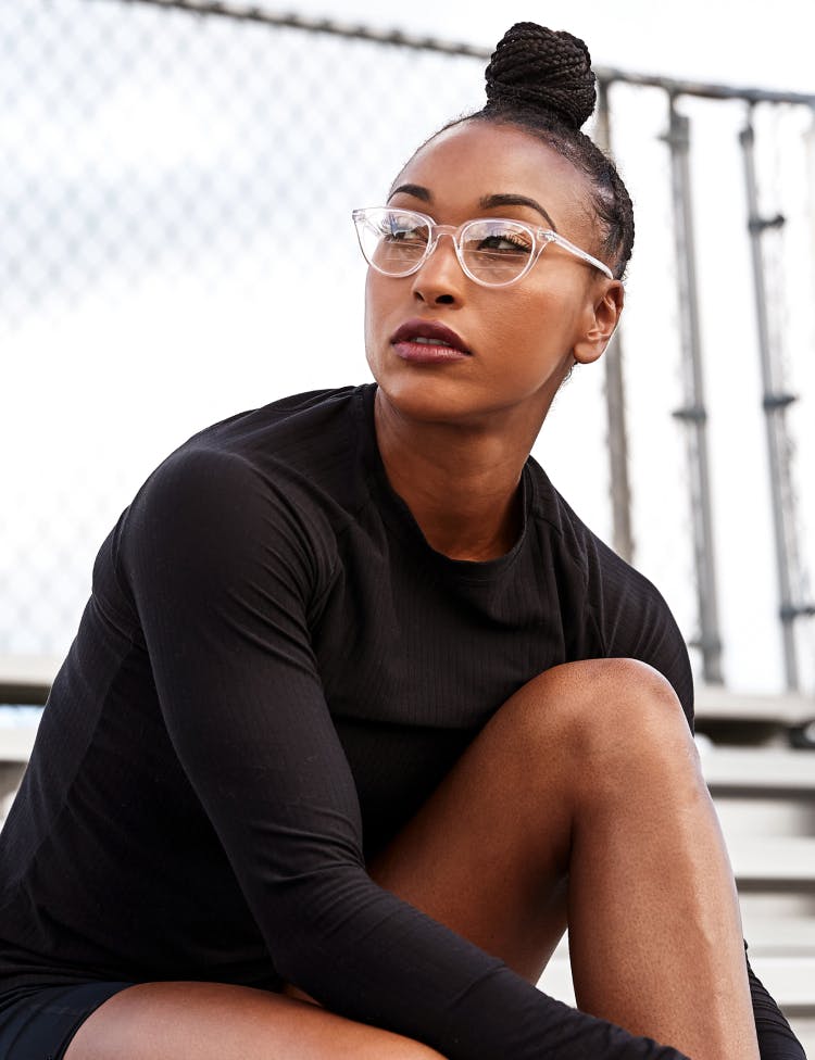 Track athlete wearing ROKA eyeglasses