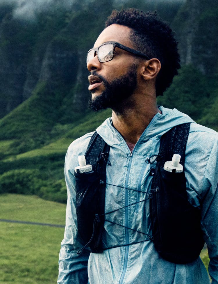 Man hiking wearing ROKA eyeglasses