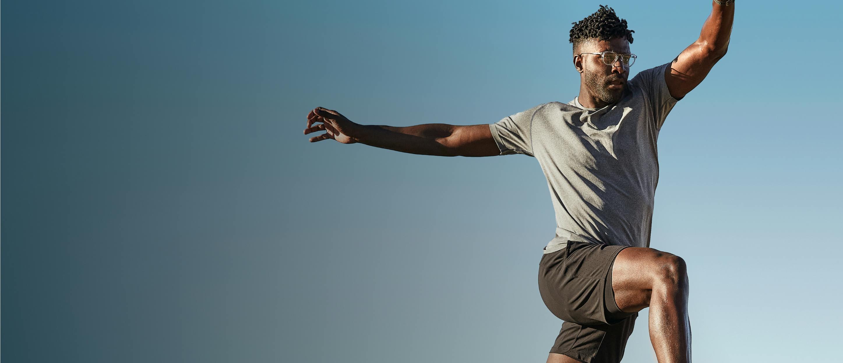 Track athlete wearing ROKA eyeglasses