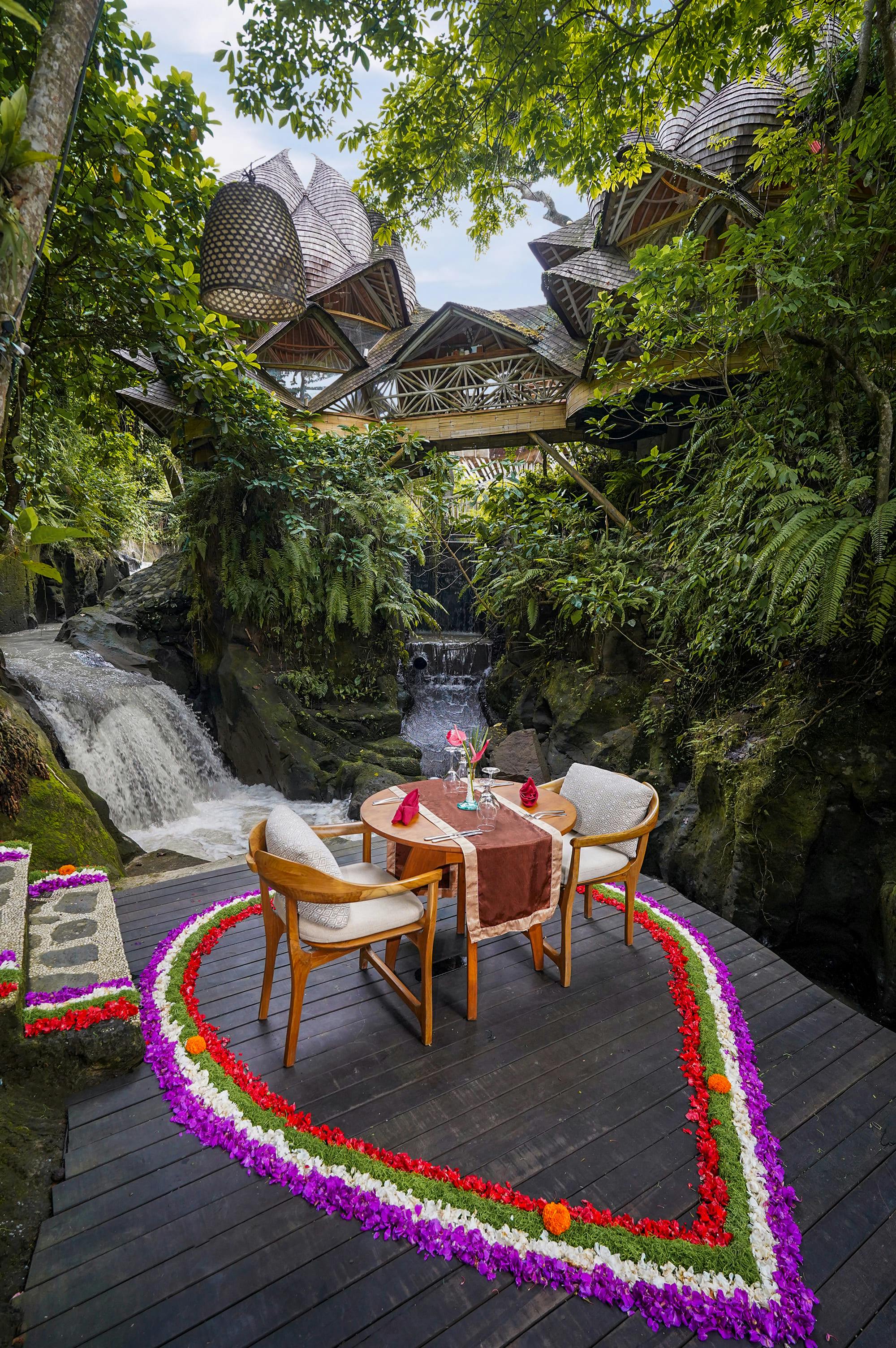 Waterfall Dining with Flower Decoration at Ulaman Eco Luxury Retreat