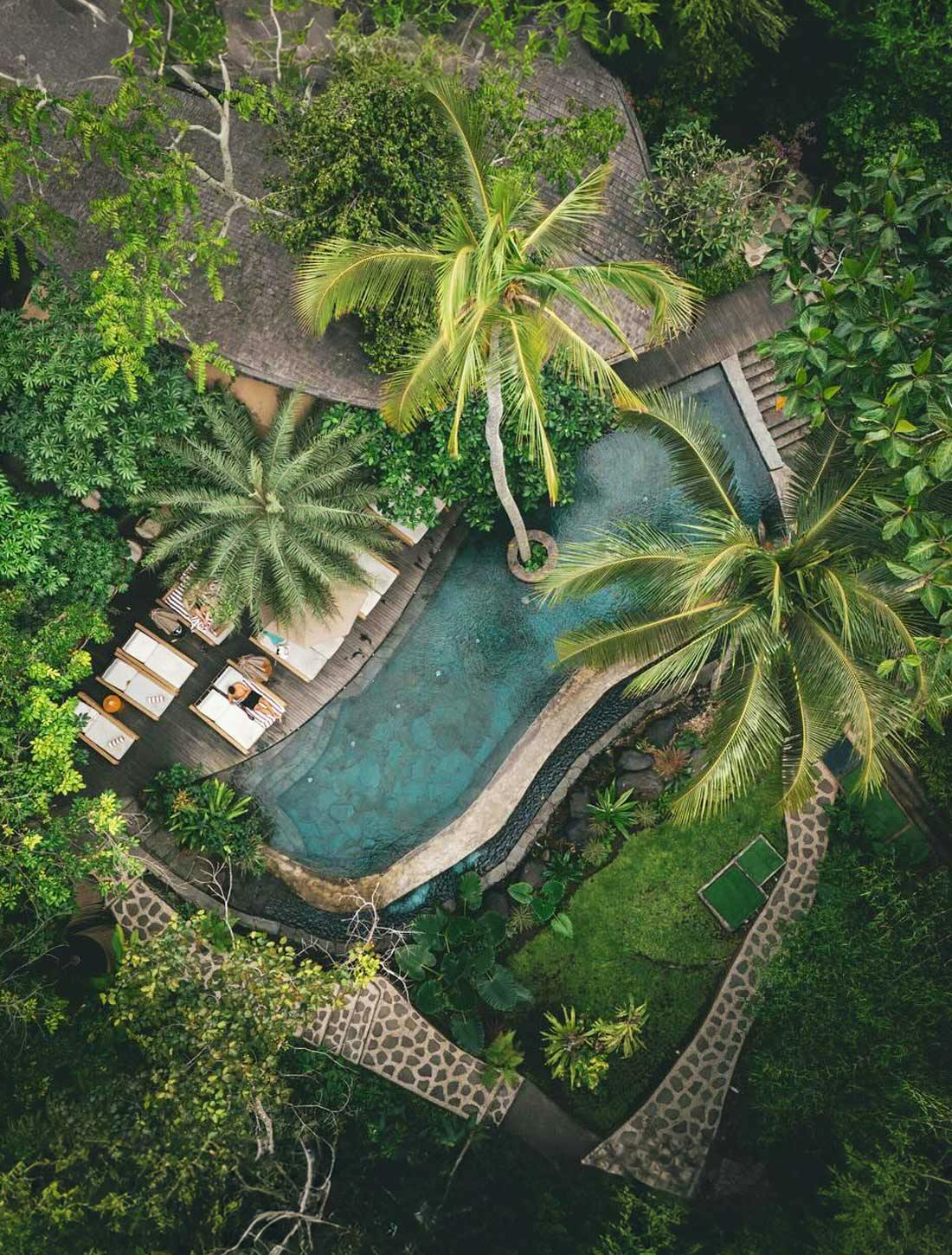 waterfall infinity pool drone