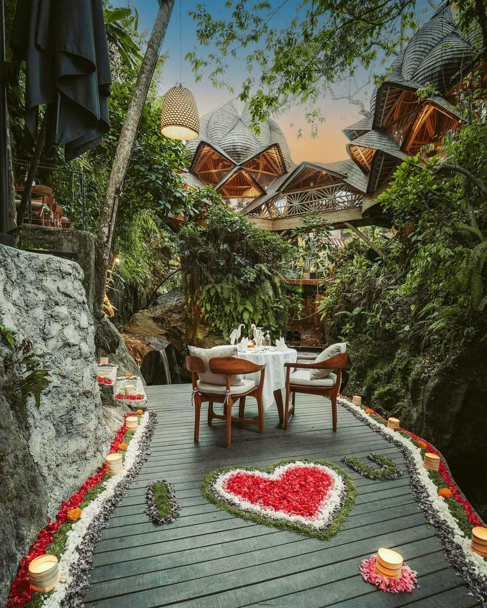 romantic setting at waterfall deck