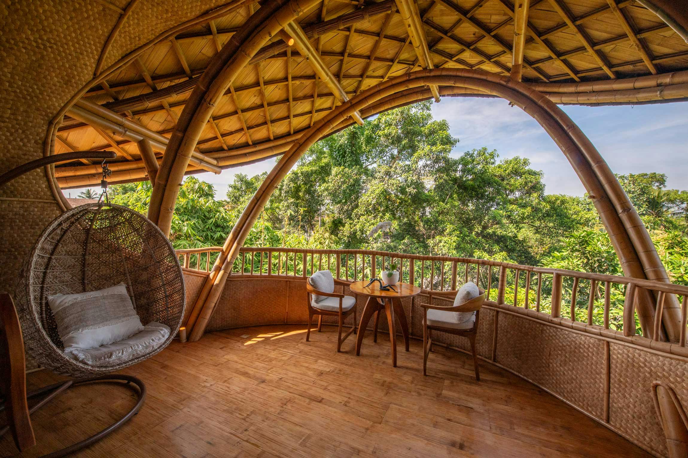 The balcony if a beautiful, luxurious bamboo villa