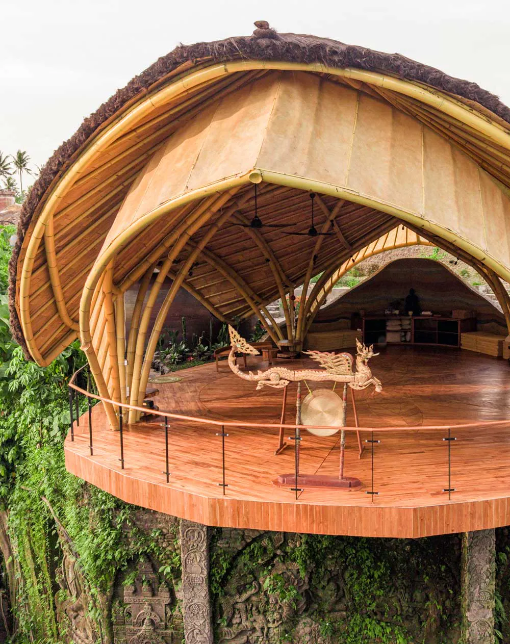 beautiful wooden cliffside yoga shala in Bali