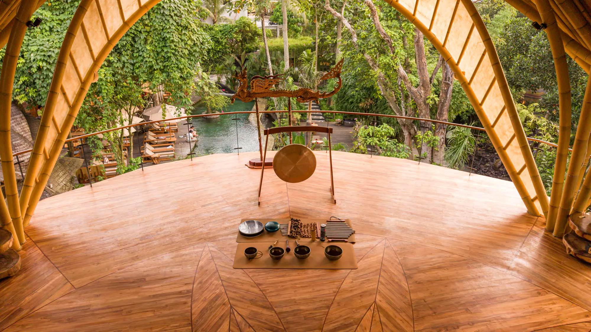beautiful wooden cliffside yoga shala in Bali