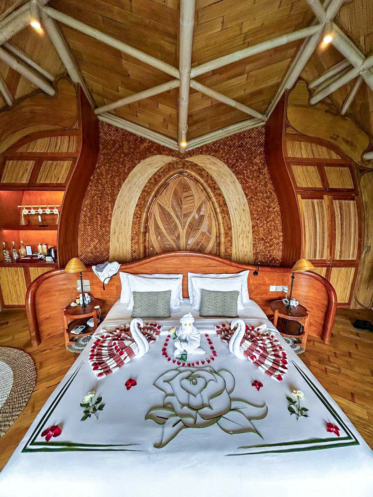romantic bed decorations in an eco luxury resort in Bali