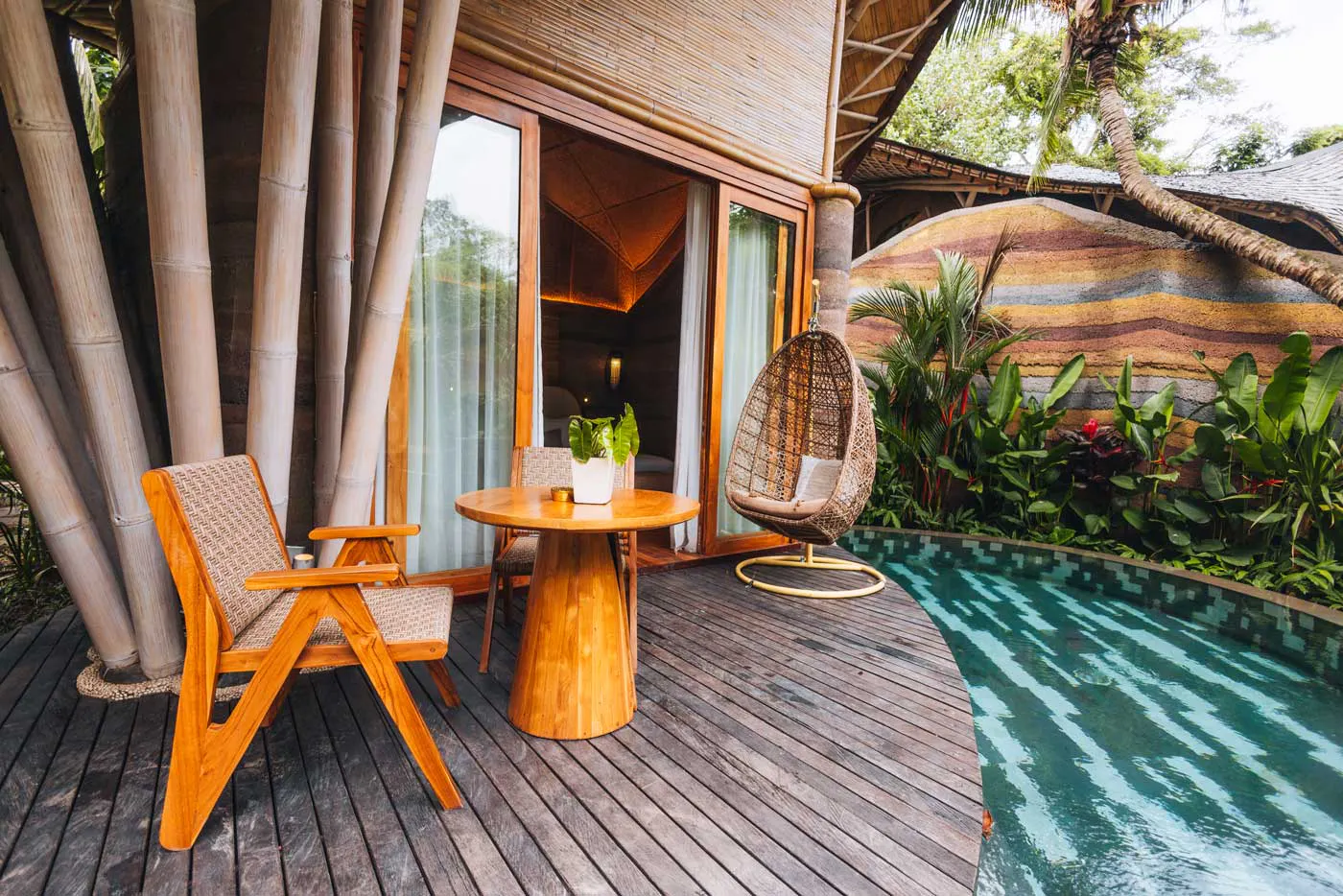 balcony of a one bedroom villa with private pool in eco luxury resort in bali