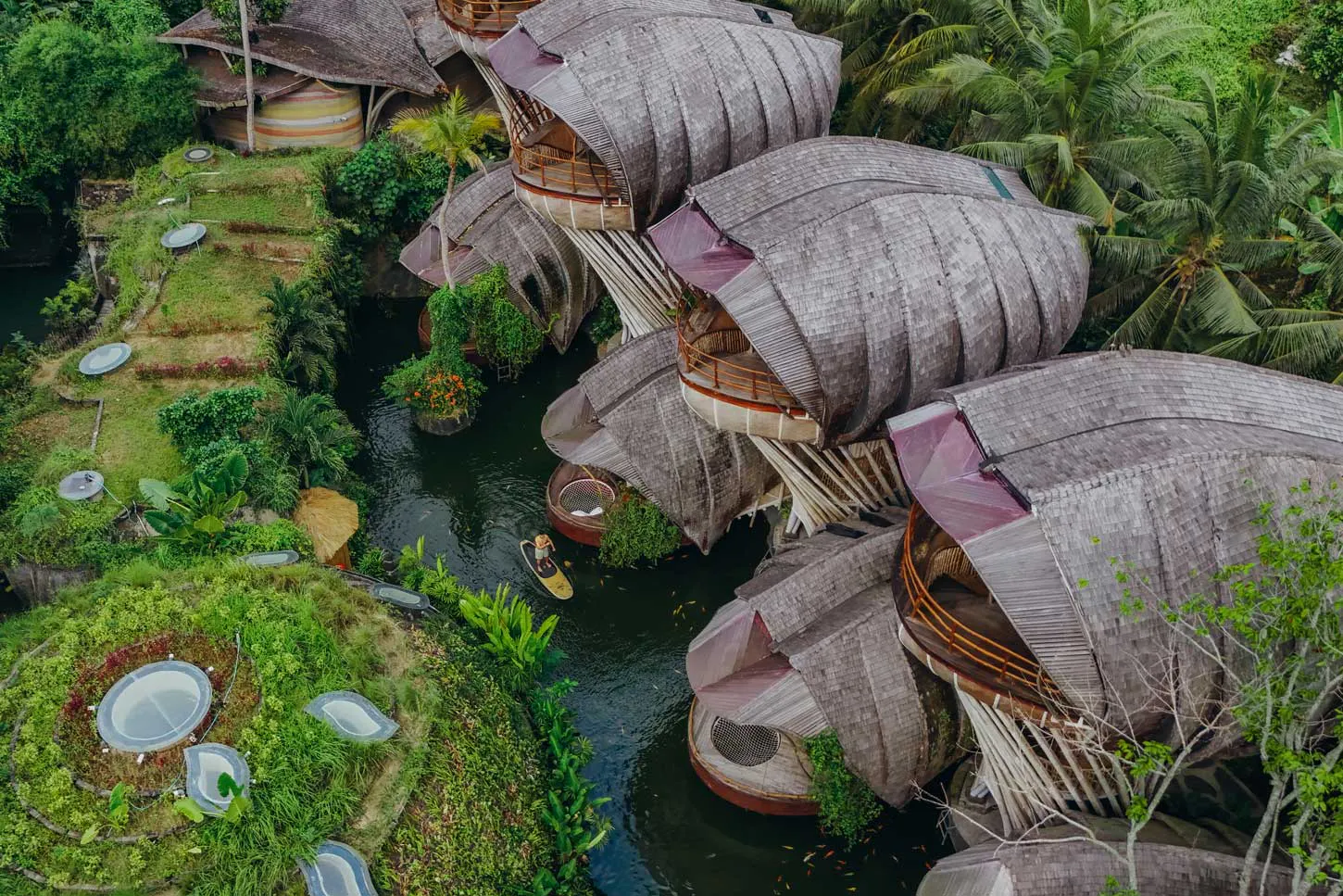 drone view of eco luxury resort in bali