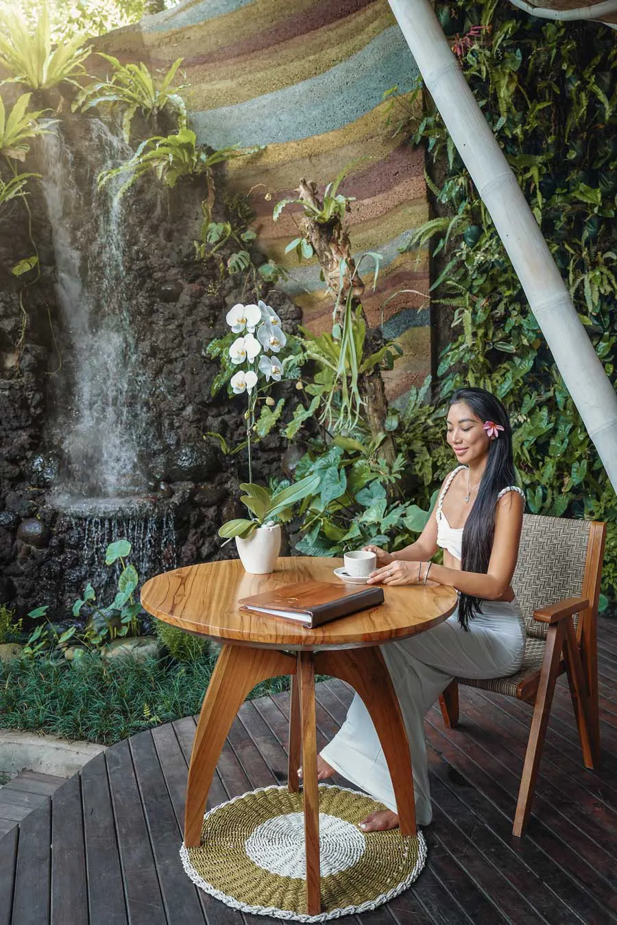 beautiful waterfall villa room inside an eco luxury resort in Bali