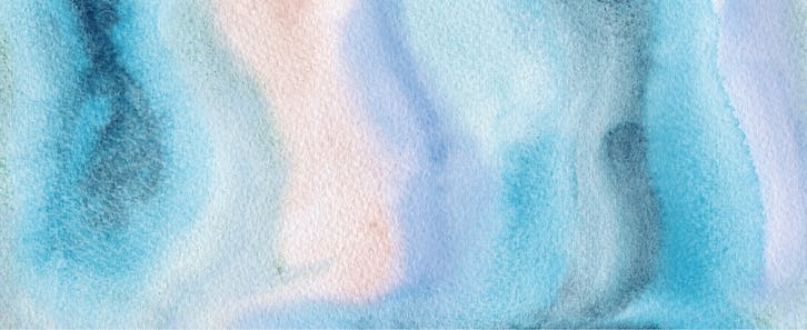 Moderne Aquarellmalerei im Ultramarin-Design unter Verwendung der Farben Hellblau, Lila und Orange.