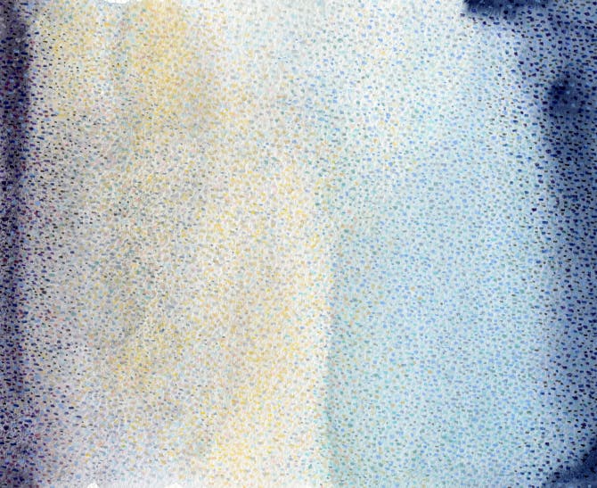 Moderne Aquarellmalerei im Ultramarin-Design unter Verwendung der Farben Hellblau, Schwarz und Gelb.