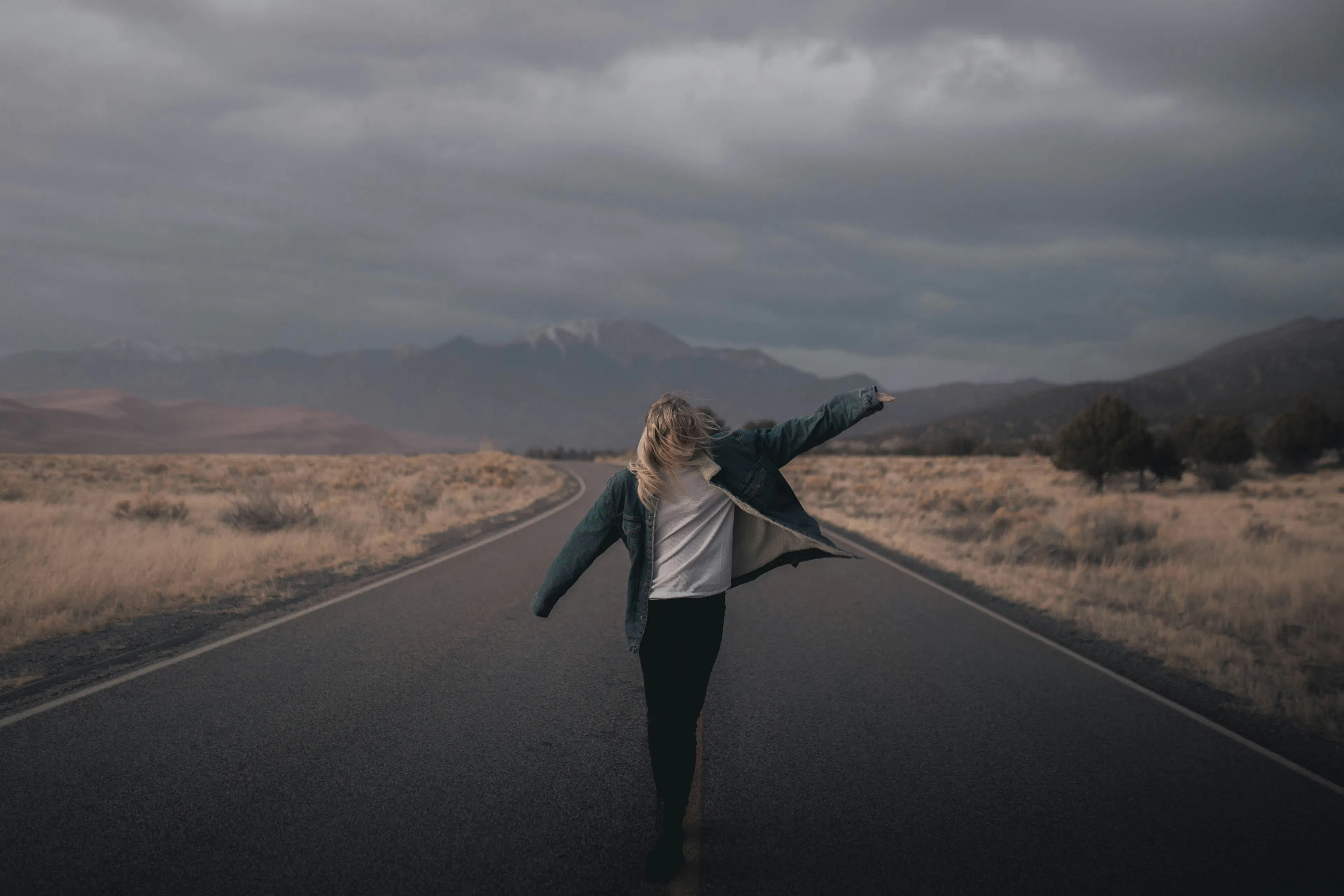 girl walking on the road