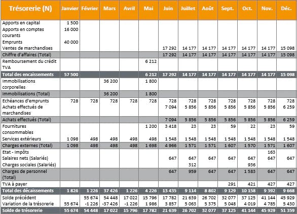 Exemple de plan de trésorerie 