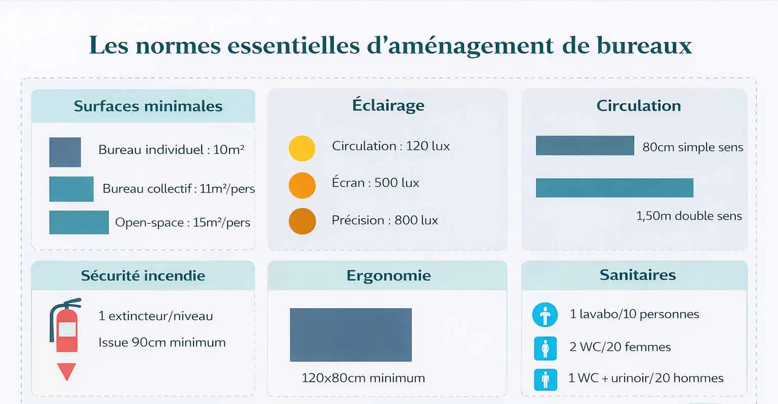Infographie sur les normes à respecter dans les bureaux 