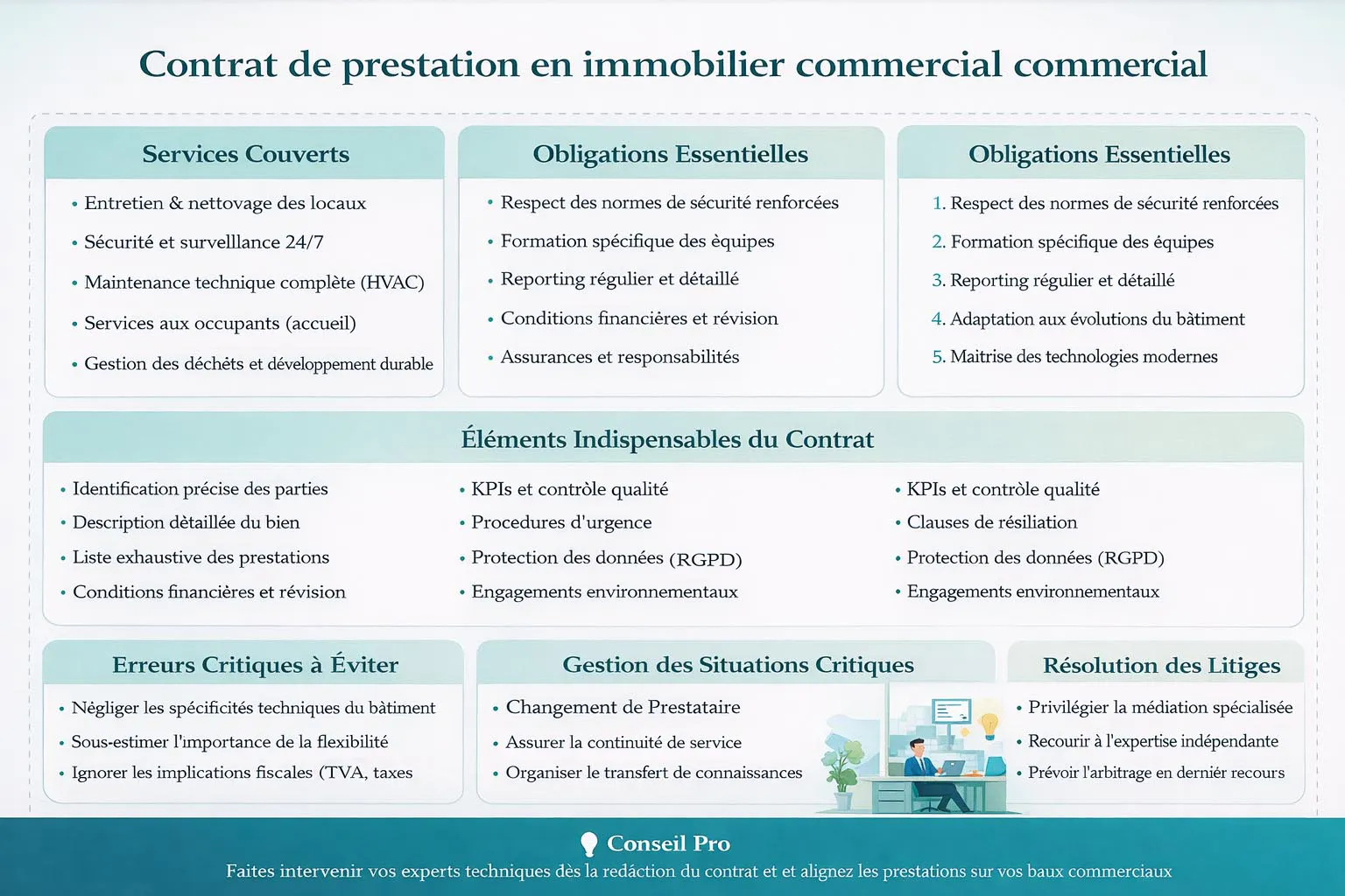 Infographie contrat de prestation en immobilier commercial Infographie du contrat de prestations de services