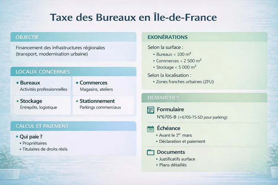 Comprendre la taxe des bureaux en IDF avec une infographie Infographie Taxe des bureaux en île-de-france
