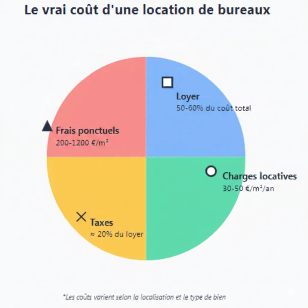Infographie de la répartition taxes et charges d'une location de bureaux Infographie de répartition coût d'une location de bureaux