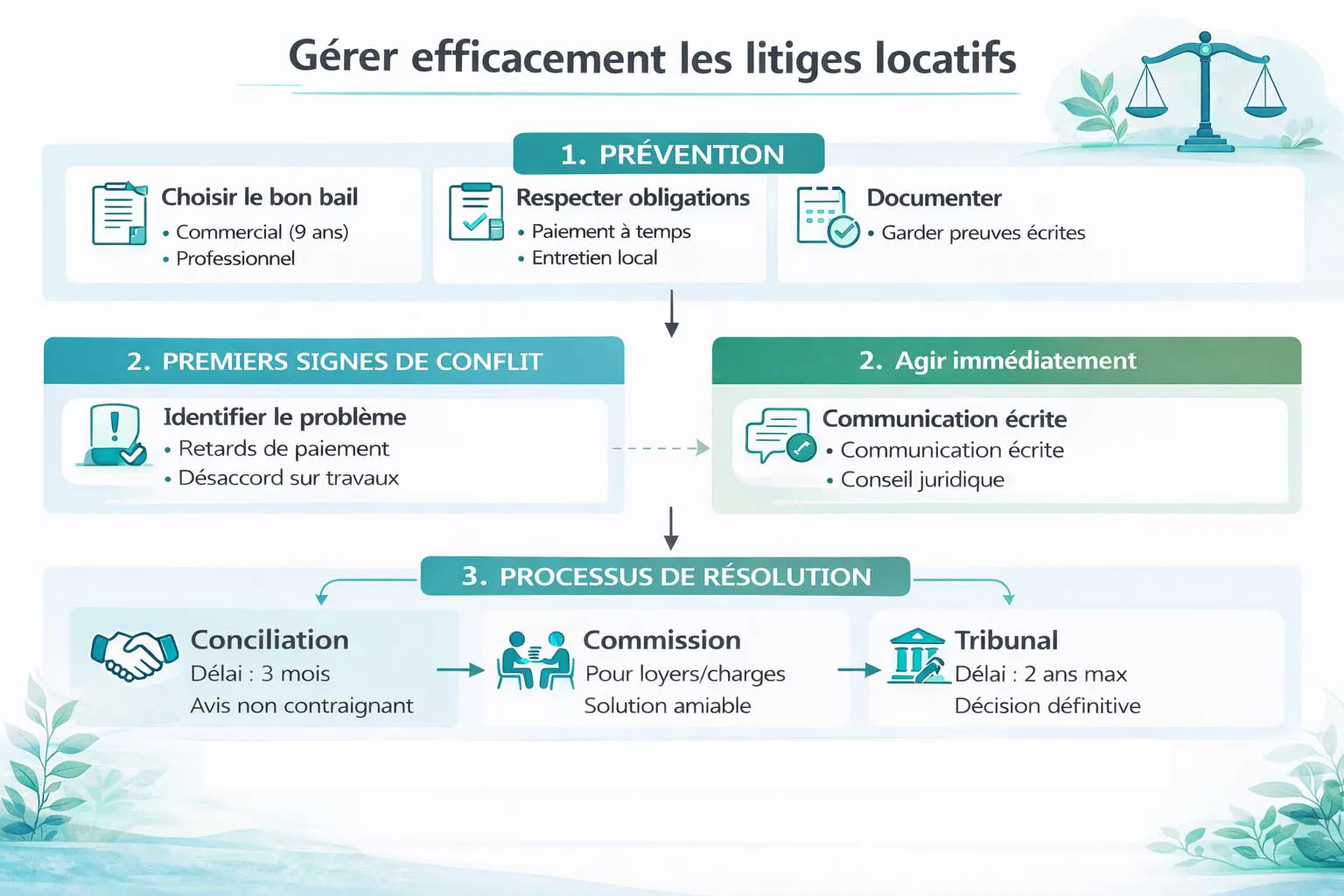 Infographie de la gestion d'un litiges locatifs 