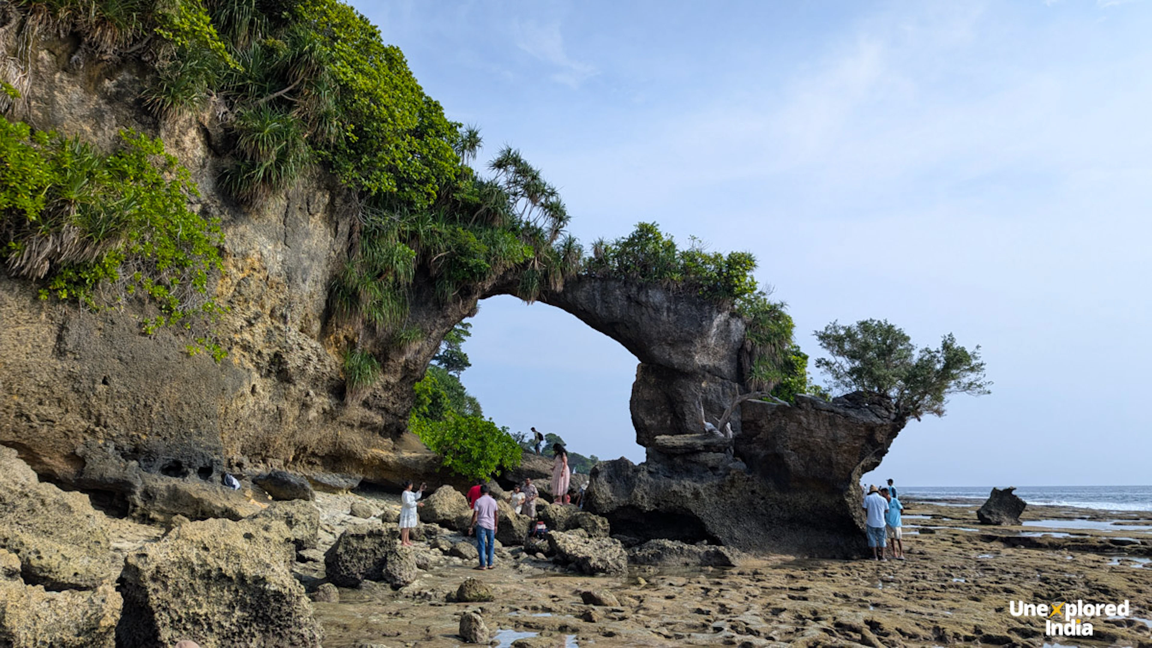Natural Rock Bridge at Neil Island (Shaheed Dweep), Andaman, a coral rock arch shaped by sea erosion, seen at low tide