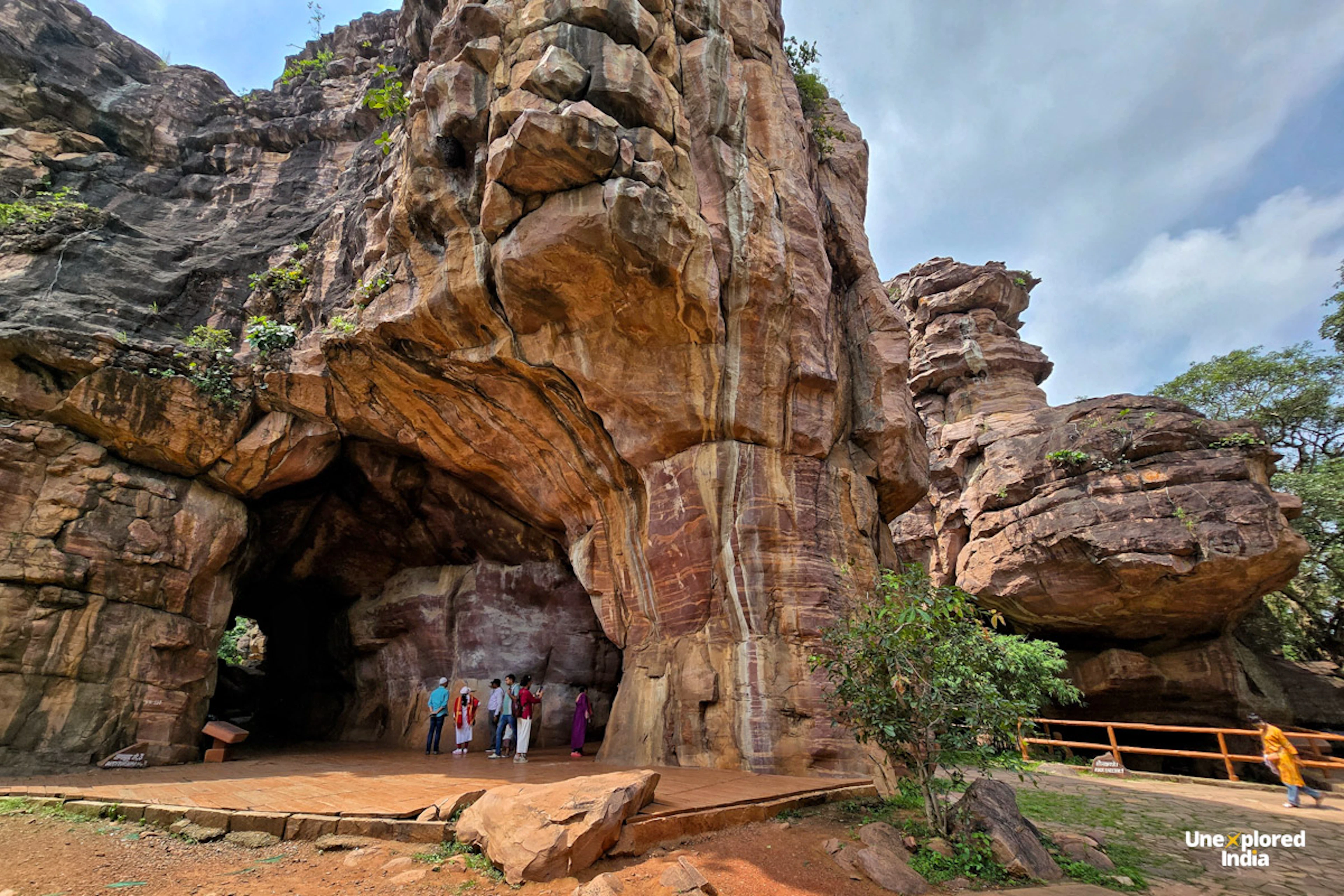 Ancient Bhimbetka Rock Shelters surrounded by sandstone formations and forest in Madhya Pradesh