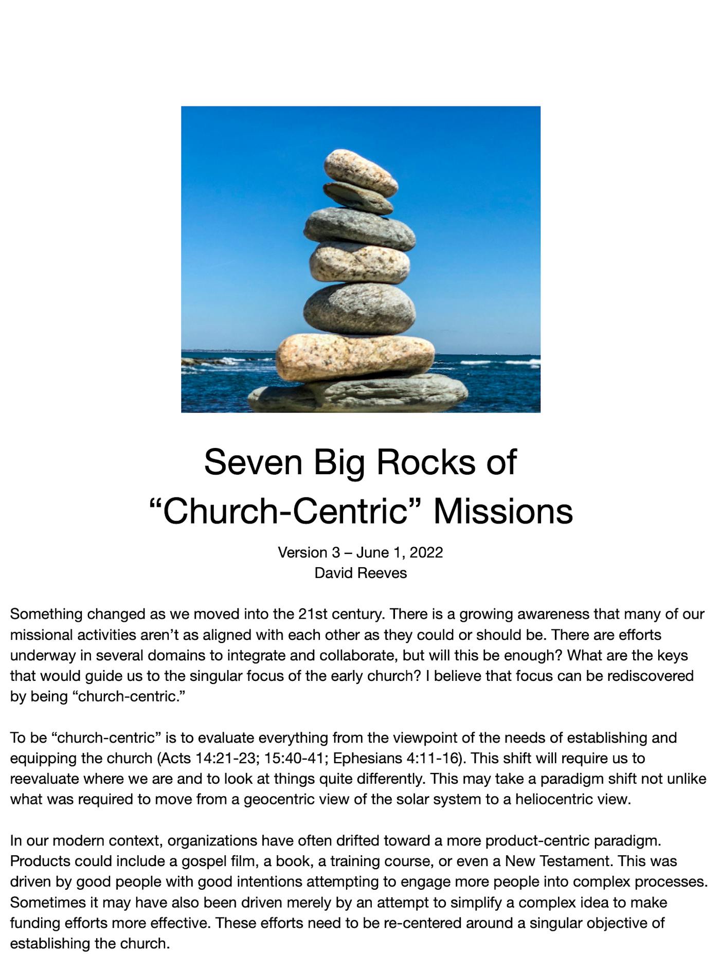 Seven Big Rocks of "Church-Centric" Missions