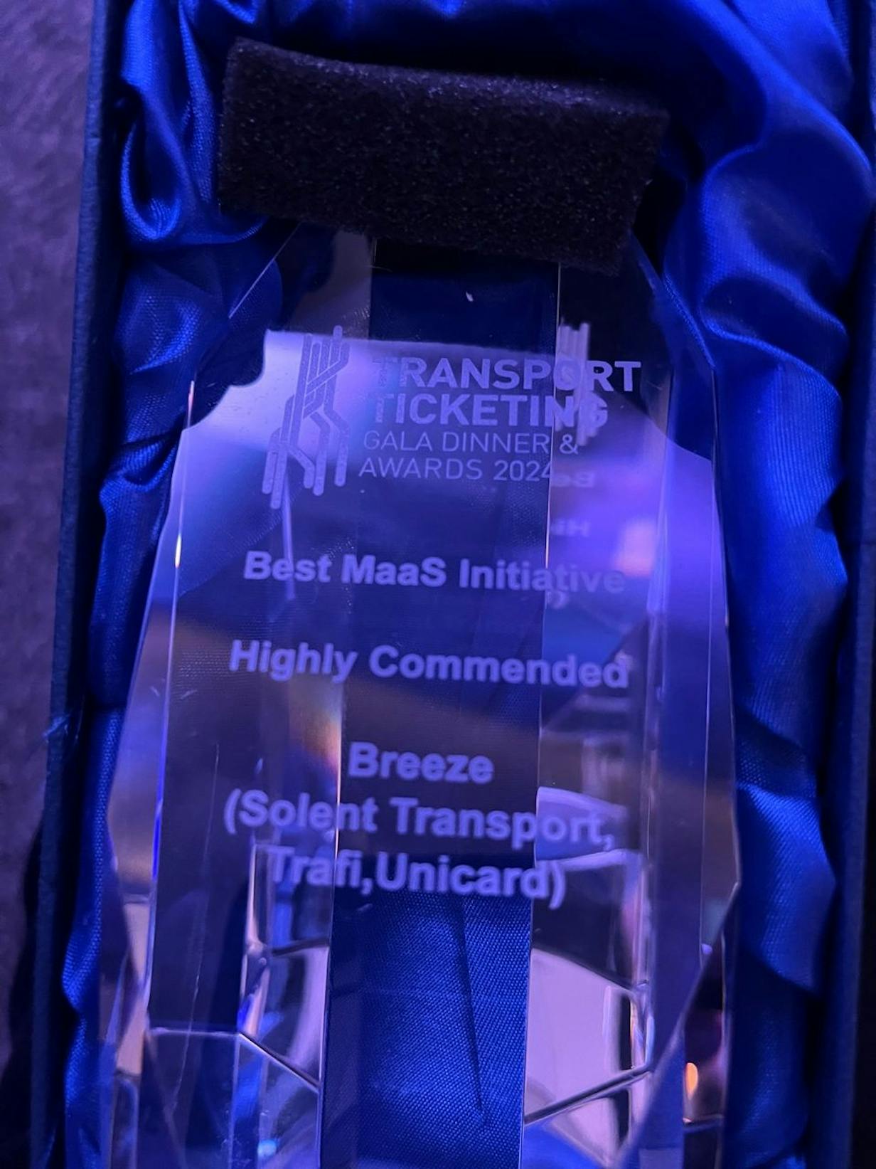 Highly Commended award in the category of Best MaaS Initiative at 2024 Transport Ticketing Awards