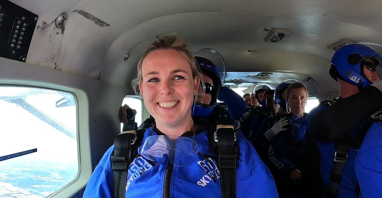 charity skydive - Ginette on plane