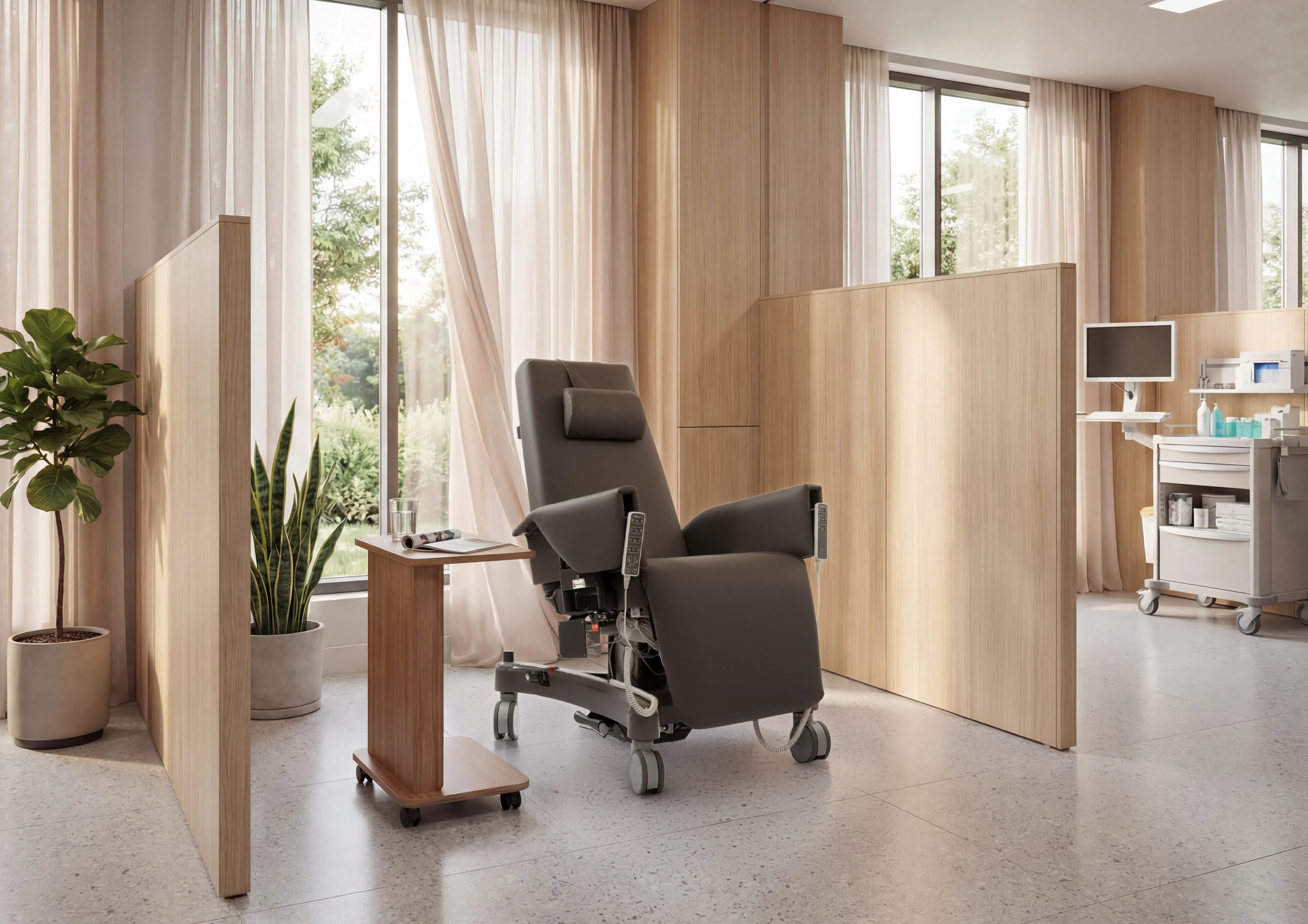 QuickCare Pro chair for dialysis, chemotherapy, blood collection and patient treatment in healthcare settings
