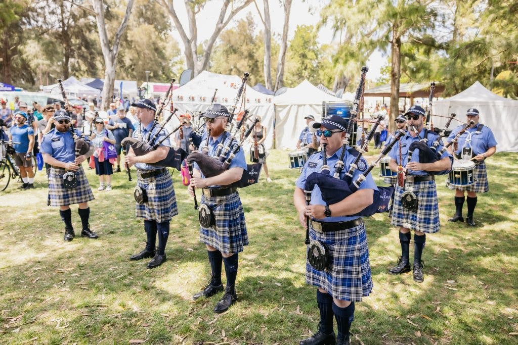 Seniors play bagpipes at Have A Go Day Burswood 2023