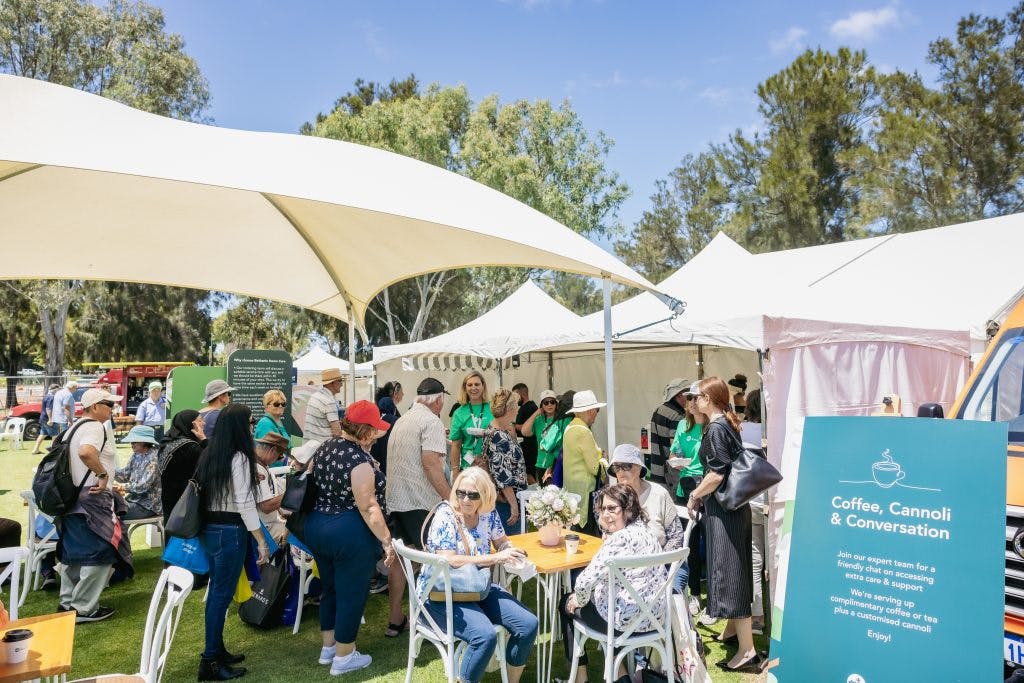 Seniors enjoy learning about healthy ageing over coffee at Have A Go Day Burswood
