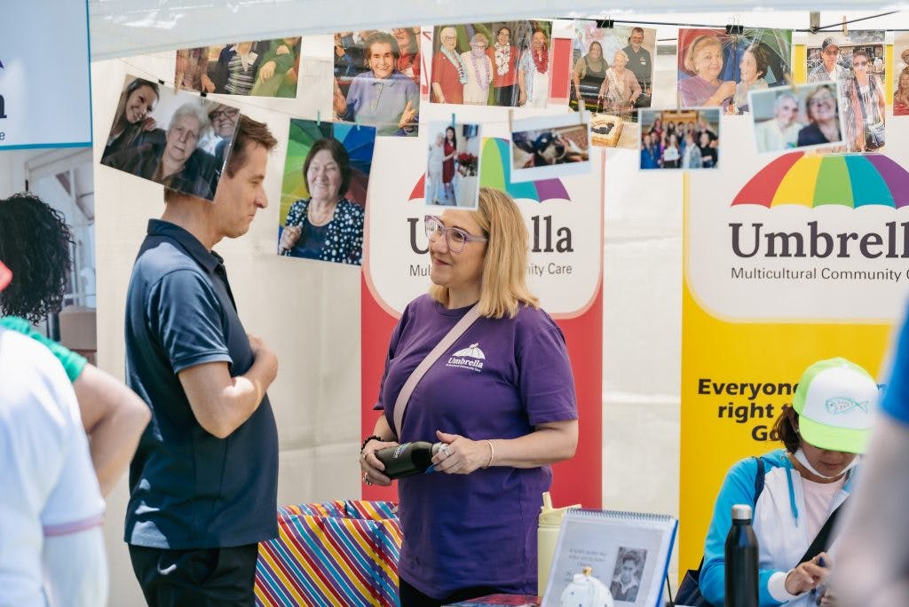 Umbrella Multicultural Community Care display at Have A Go Day 2023