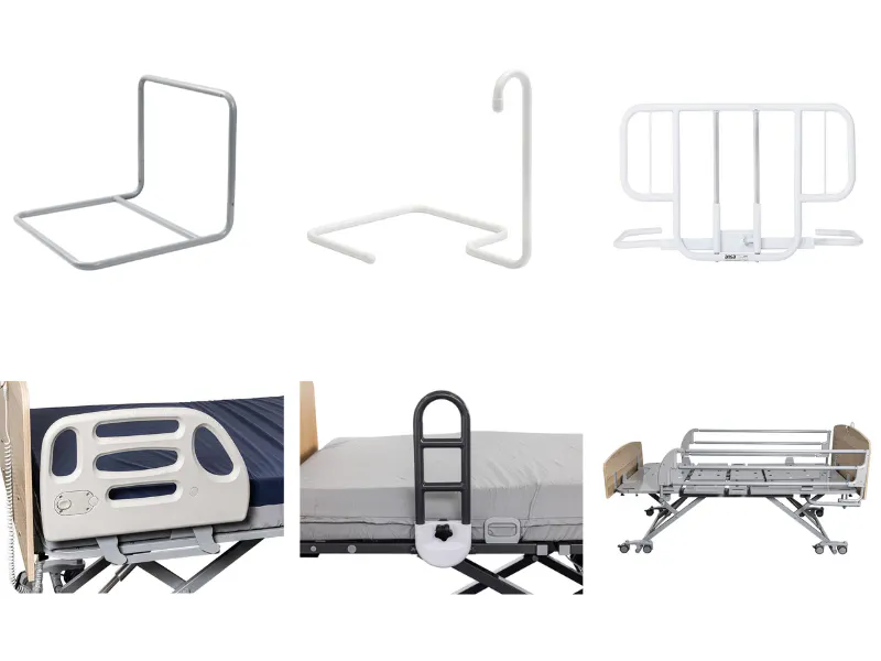 Different types of bed rails and bed support rails for home and healthcare beds