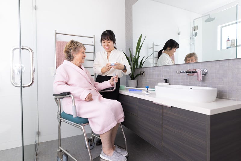 Mobile Shower Commode Trial in Bathroom