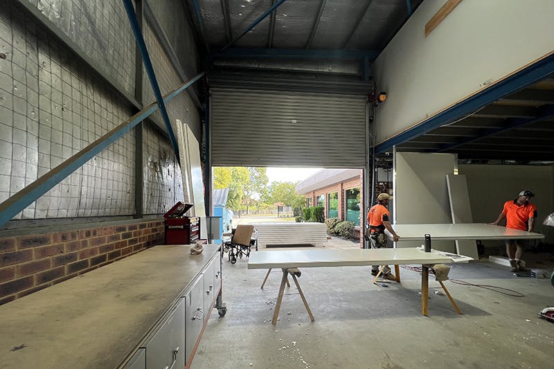 Warehouse doors at Unicare Health new cleaning facility under construction