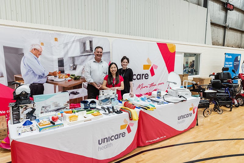 Unicare Health assistive technology interactive table display at Have A Go Day Rockingham 2023