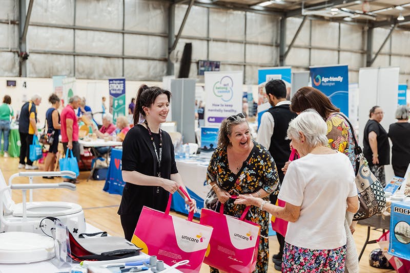 Unicare health give assistive technology showbags to seniors at Have A Go Day Rockingham 2023