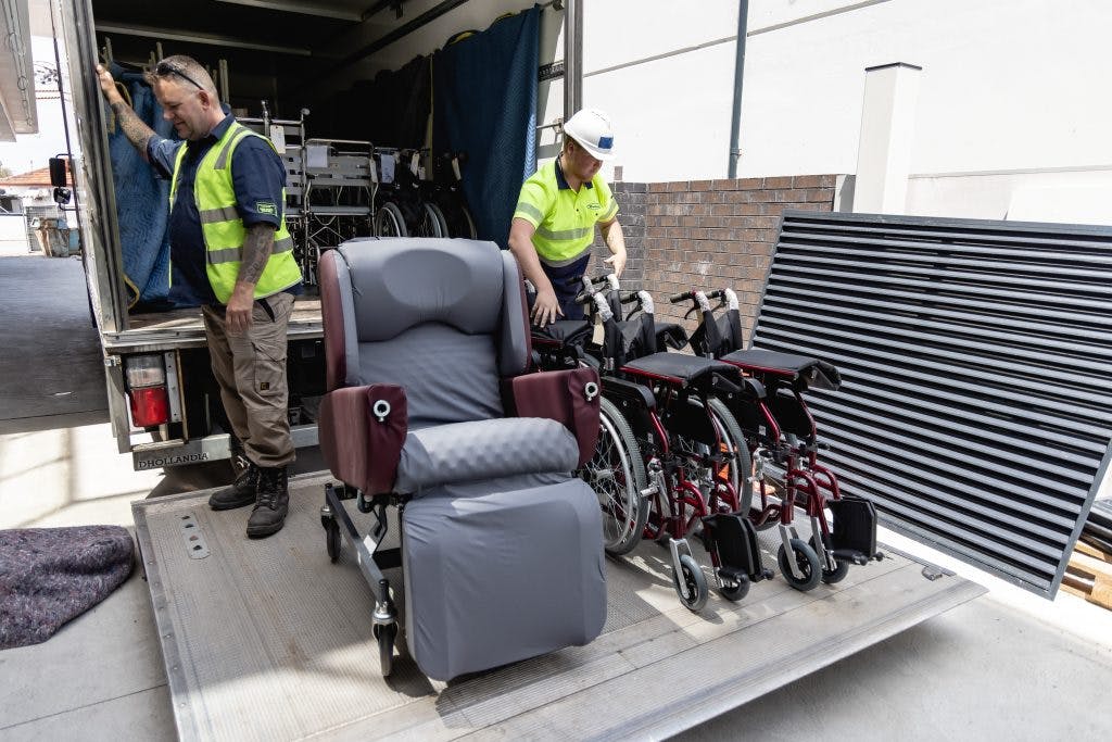 Lift and recline chair and wheelchairs delivered by Unicare Health in aged care equipment fit-out