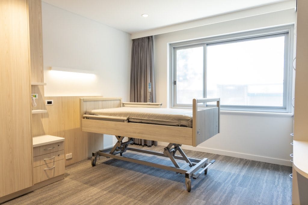 Aged care nursing bed assembled and installed for Rosewood Aged Care by Unicare Health